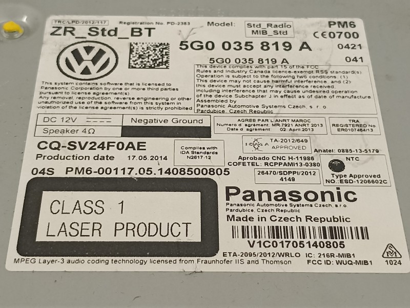 Recambio de sistema audio / radio cd para volkswagen golf vii lim. advance bluemotion referencia OEM IAM 5G0035819A  