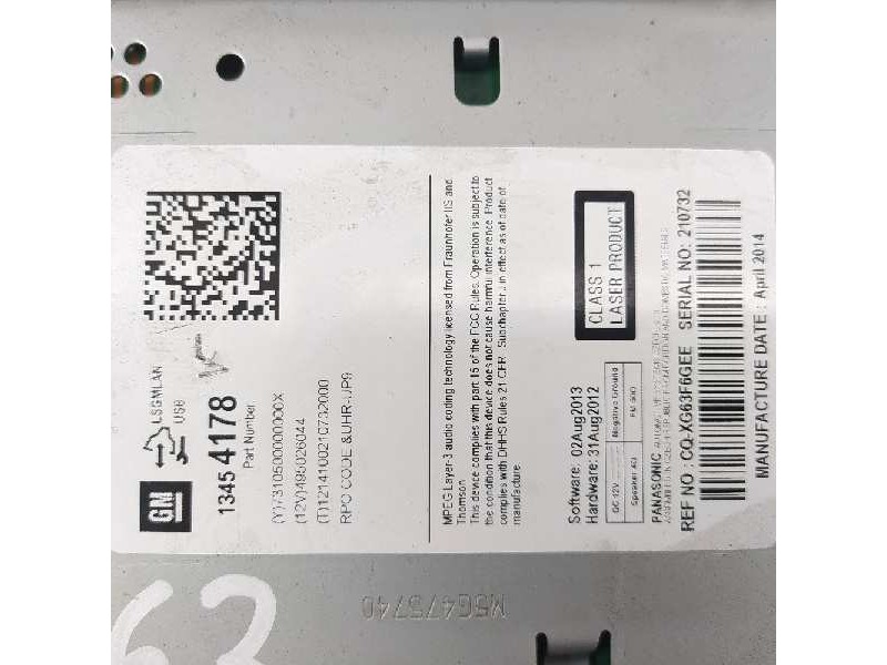Recambio de sistema navegacion gps para opel astra j lim. selective referencia OEM IAM 13454178  