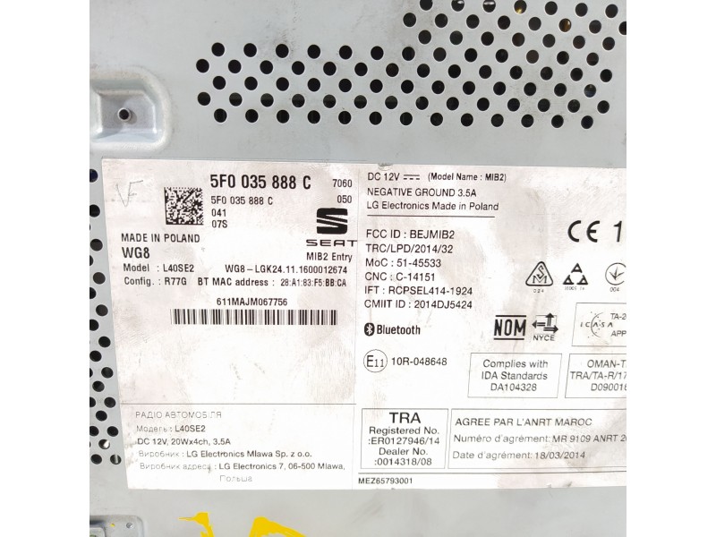 Recambio de sistema audio / radio cd para seat ibiza (6p1) reference plus referencia OEM IAM 5F0035888C  