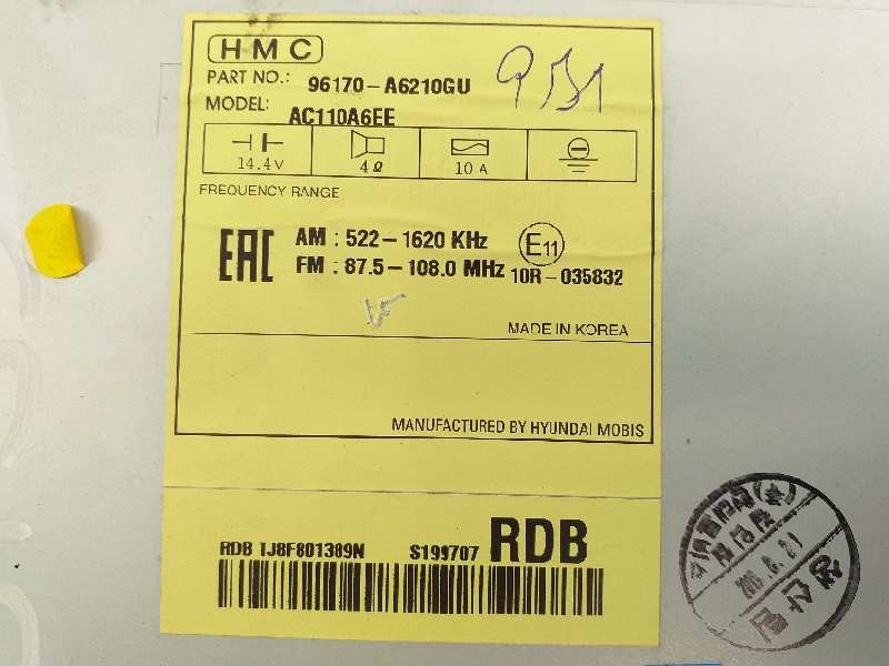 Recambio de sistema audio / radio cd para hyundai i30 (gd) tecno referencia OEM IAM 96170A6210GU  