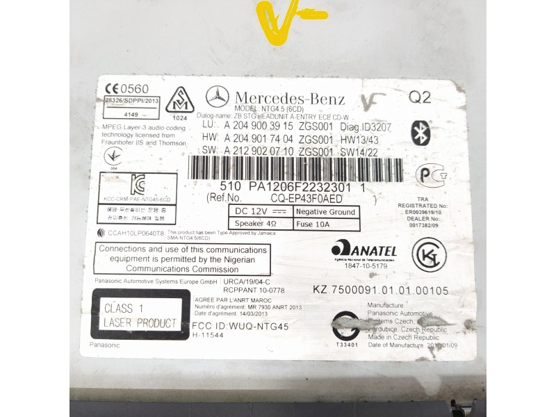 Recambio de sistema navegacion gps para mercedes-benz clase c (w204) coupe c 250 cdi blueefficiency (204.303) referencia OEM IAM