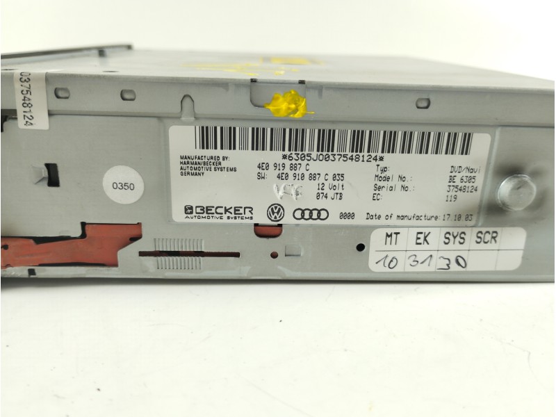 Recambio de sistema navegacion gps para audi a8 (4e2) 3.7 quattro referencia OEM IAM 4E0919887C 4E0910887C 