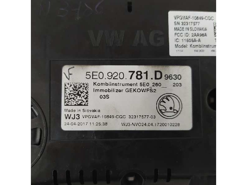 Recambio de cuadro instrumentos para skoda octavia combi (5e5) ambition referencia OEM IAM 5E0920781D  