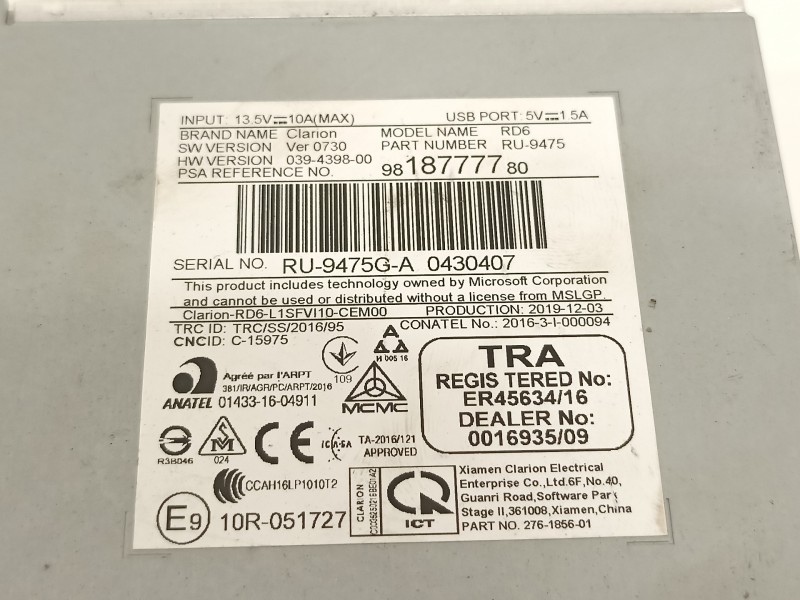 Recambio de sistema audio / radio cd para citroën jumpy fugón club m referencia OEM IAM 9818777780  