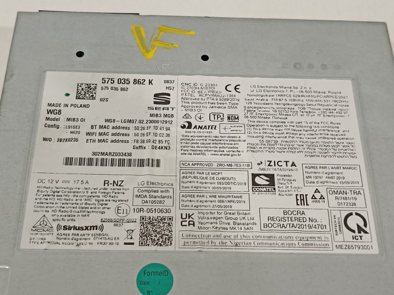 Recambio de sistema navegacion gps para seat arona xperience referencia OEM IAM 575035862K  