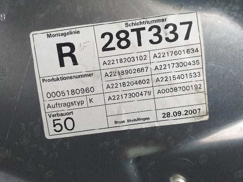 Recambio de elevalunas trasero derecho para mercedes-benz clase s (w221) berlina 500 l (221.171) referencia OEM IAM A2218203102 