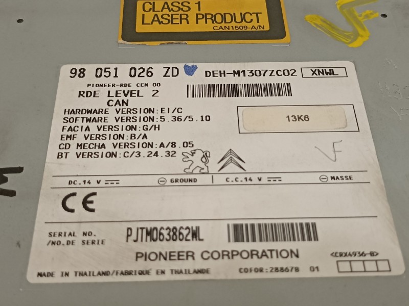 Recambio de sistema audio / radio cd para peugeot 208 style referencia OEM IAM 98051026ZD  