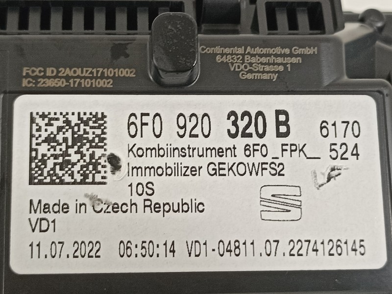 Recambio de cuadro instrumentos para seat arona xperience referencia OEM IAM 6F0920320B A3C0793100101 