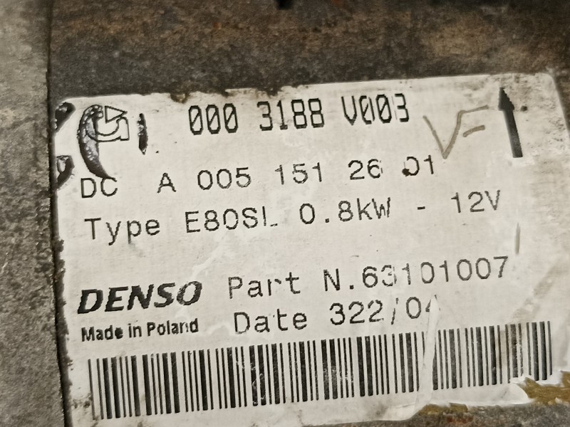 Recambio de motor arranque para smart coupe básico (37kw) referencia OEM IAM 63101007 0003188V003 