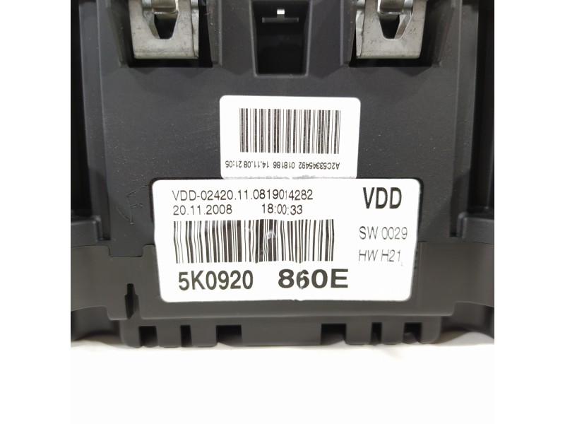 Recambio de cuadro instrumentos para volkswagen golf vi (5k1) advance referencia OEM IAM 5K0920860E  