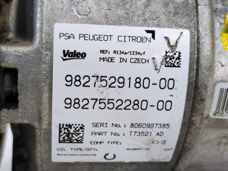 Recambio de compresor aire acondicionado para peugeot 308 access referencia OEM IAM 9827529180 9827552280 