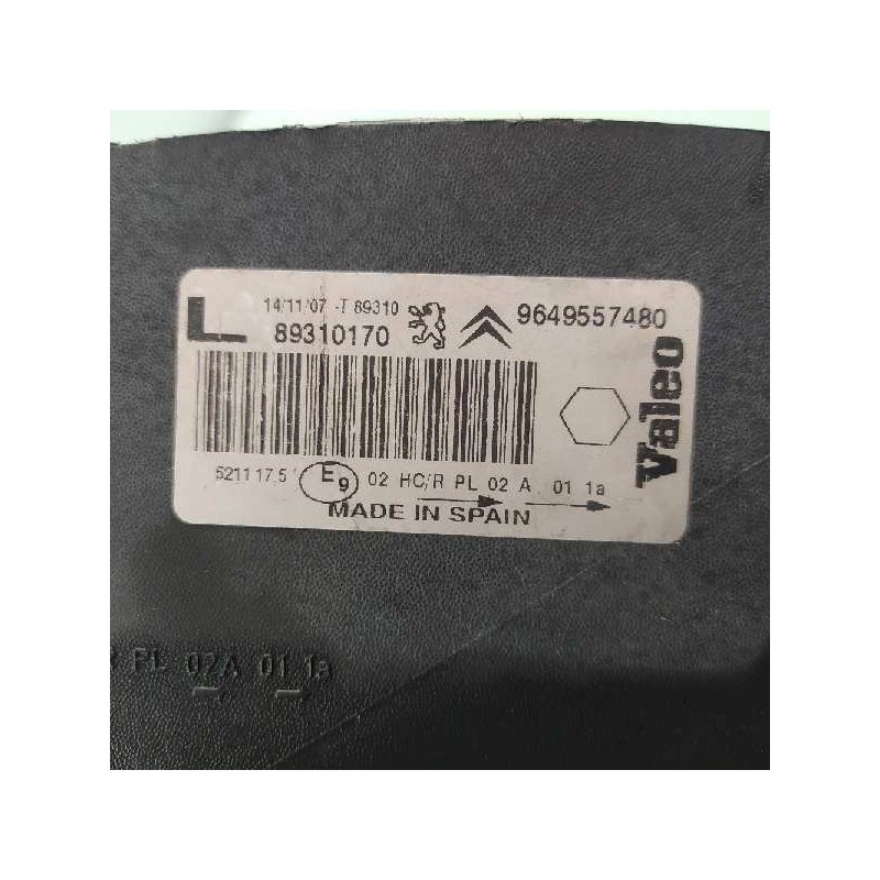 Recambio de faro izquierdo para citroën xsara picasso citroen xsara picasso hdi 110fap lx plus referencia OEM IAM 9649557480 893