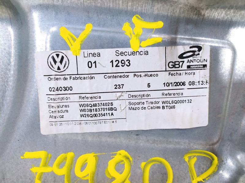 Recambio de elevalunas delantero derecho para volkswagen polo (9n3) advance referencia OEM IAM 6Q4837402S 6Y2959801 