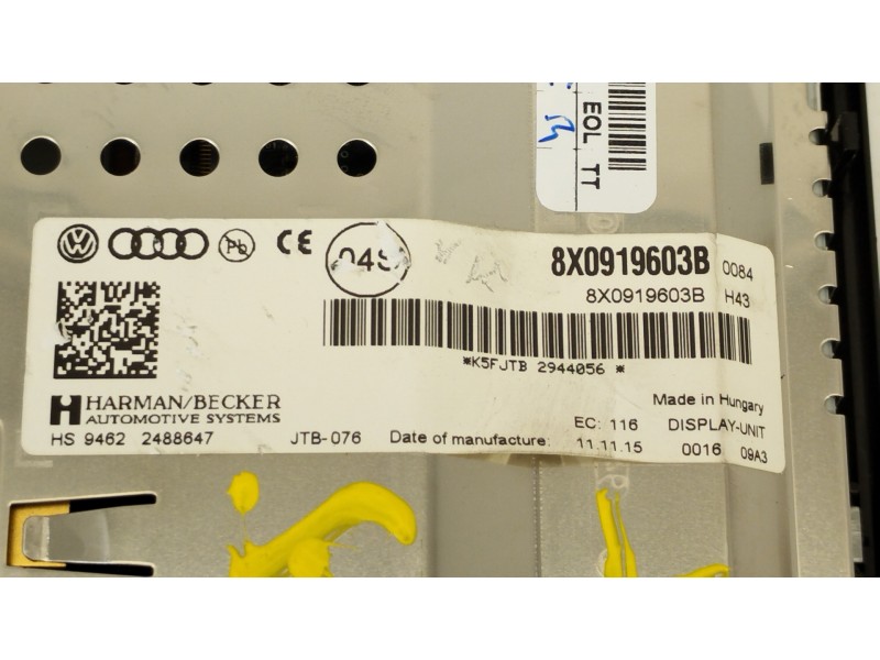 Recambio de pantalla multifuncion para audi a1 sportback (8xf) adrenalin referencia OEM IAM 8X0919603B  