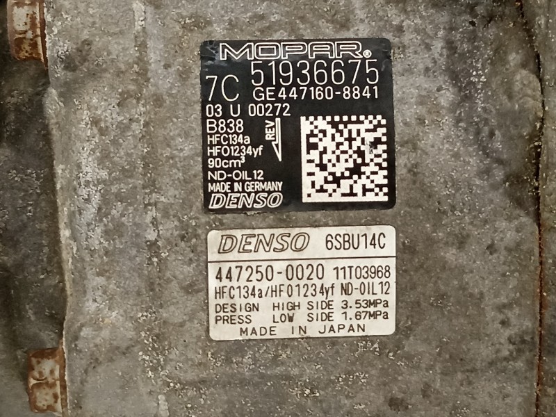 Recambio de compresor aire acondicionado para jeep renegade deserthawk 4wd referencia OEM IAM 4472500020  