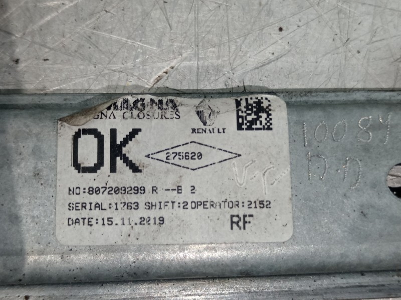 Recambio de elevalunas delantero derecho para dacia logan ii essential referencia OEM IAM 807209299R  