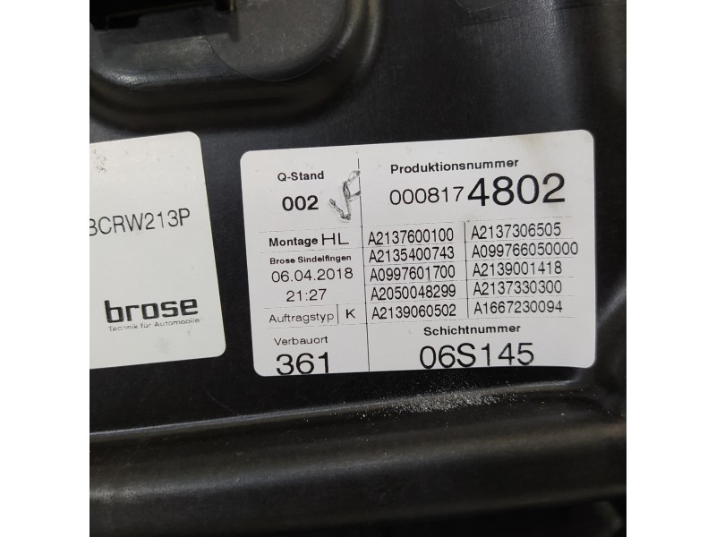 Recambio de elevalunas trasero izquierdo para mercedes-benz clase e lim. (w213) e 220 d (213.004) referencia OEM IAM A2137600100