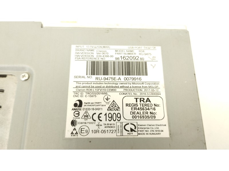 Recambio de sistema audio / radio cd para peugeot expert furgón pro standard referencia OEM IAM 9816209280  