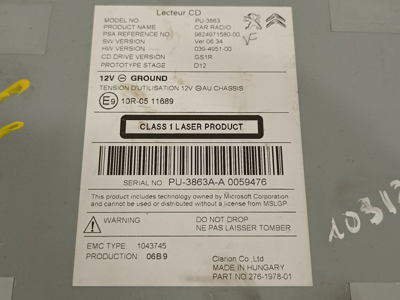 Recambio de sistema audio / radio cd para peugeot 308 referencia OEM IAM 9824971580  