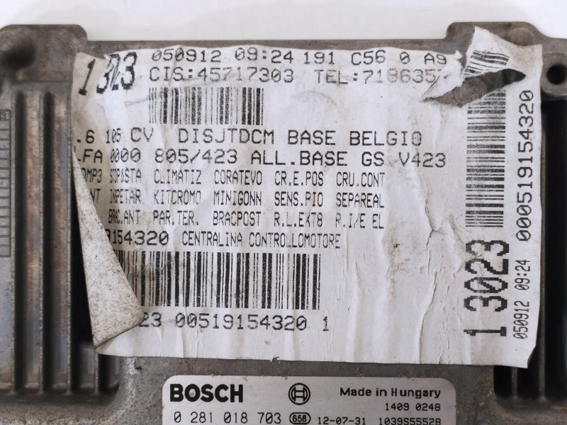 Recambio de centralita motor uce para alfa romeo giulietta (191) sprint referencia OEM IAM 51915432 0281018703 