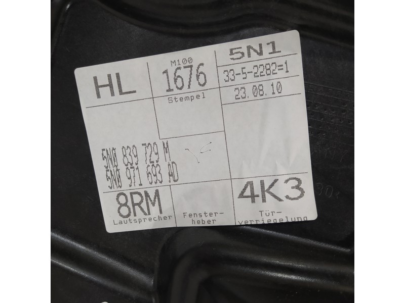 Recambio de elevalunas trasero izquierdo para volkswagen tiguan (5n1) advance referencia OEM IAM 5N0839729M 5N0959703D 5N0839461