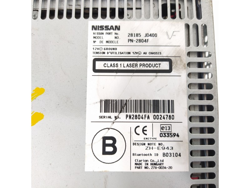Recambio de sistema audio / radio cd para nissan qashqai (j10) acenta referencia OEM IAM 28185JD400  