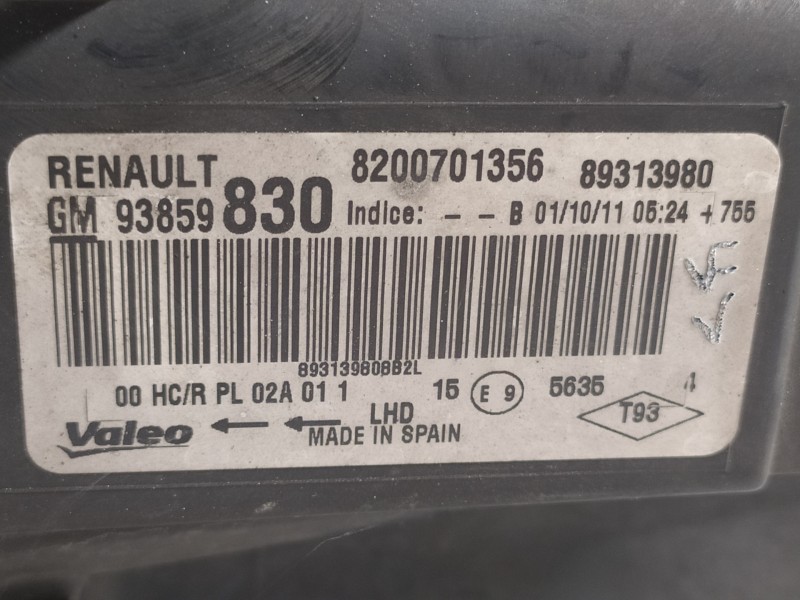 Recambio de faro derecho para renault trafic combi (ab 4.01) generation privilege  combi corto referencia OEM IAM 8200701356 938