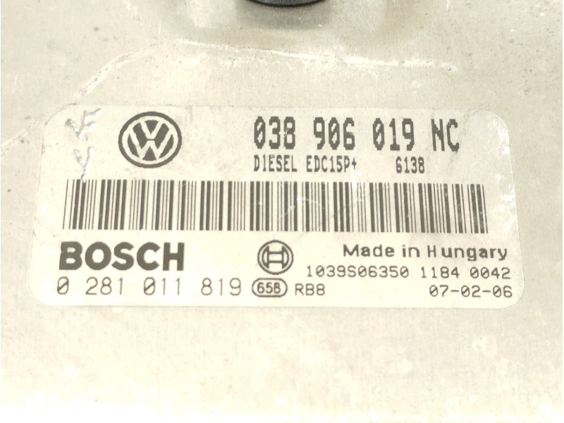Recambio de centralita motor uce para volkswagen polo (9n3) 1.9 tdi referencia OEM IAM 038906019NC 0281011819 