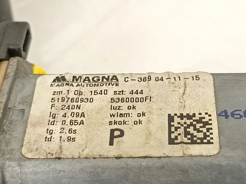 Recambio de elevalunas delantero derecho para fiat 500 abarth referencia OEM IAM 519760930  