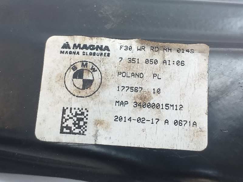 Recambio de elevalunas trasero derecho para bmw serie 3 lim. (f30) 335i xdrive referencia OEM IAM 7351050 M14647PD1 