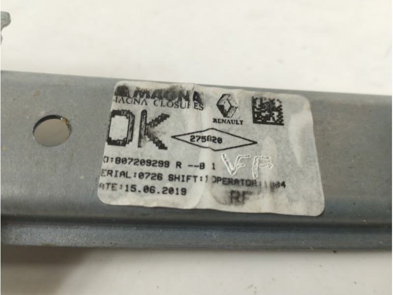 Recambio de elevalunas delantero derecho para dacia sandero stepway comfort referencia OEM IAM 807209299R  