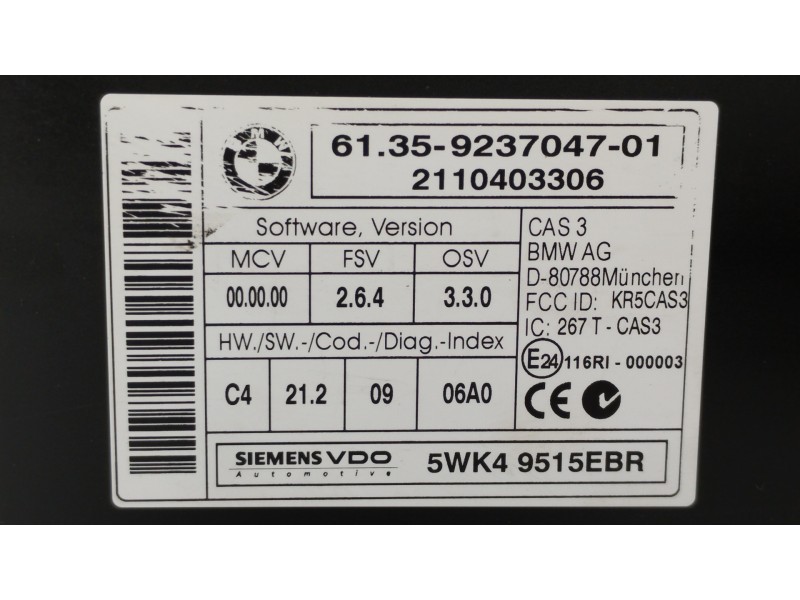 Recambio de modulo electronico para bmw serie 1 berlina (e81/e87) 116d referencia OEM IAM 61359237047 2110403306 5WK49515EBR