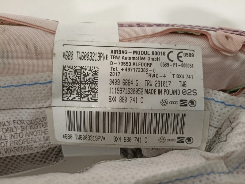 Recambio de airbag cortina delantero izquierdo para audi a1 (8xk) attraction referencia OEM IAM 8X4880741C 34096684G 