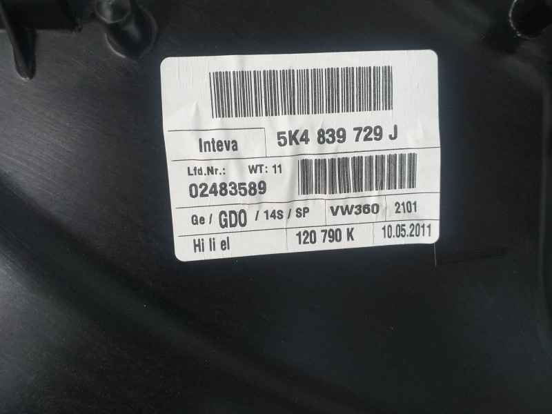 Recambio de elevalunas trasero izquierdo para volkswagen golf vi (5k1) r referencia OEM IAM 5K4839729J 5K4839755L 5K0959703D