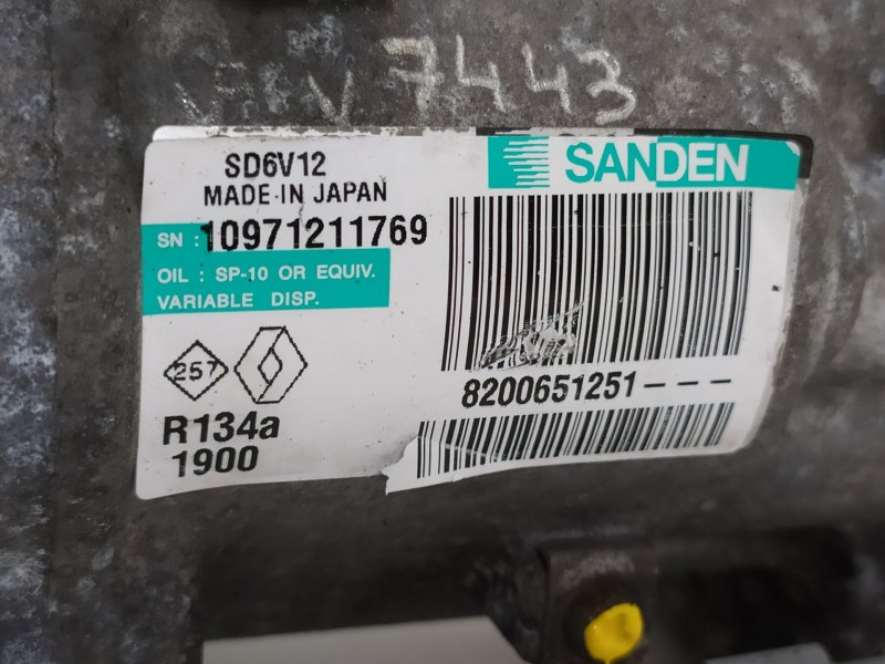 Recambio de compresor aire acondicionado para renault clio iii business referencia OEM IAM 8200651251 10971211769 SD6V12