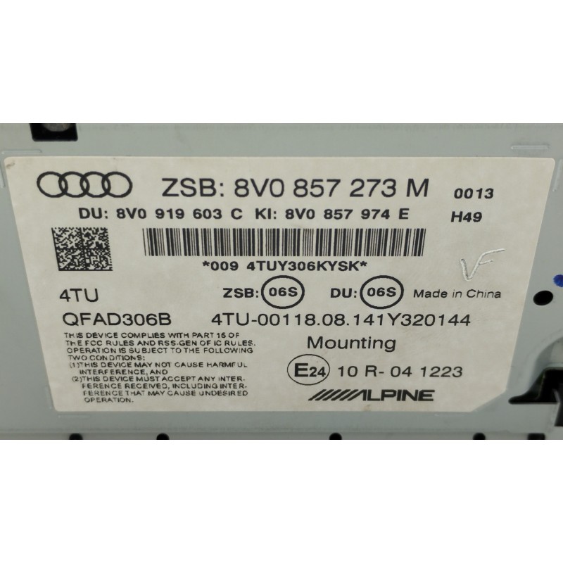 Recambio de pantalla multifuncion para audi a3 sportback (8va) ambiente referencia OEM IAM 8V0857273M 8V0919603C 8V0857974E
