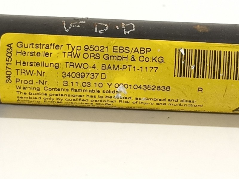 Recambio de pretensor airbag derecho para peugeot 5008 sport pack referencia OEM IAM 34039737D  