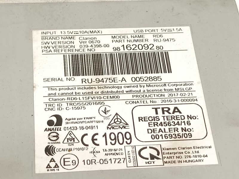 Recambio de sistema audio / radio cd para citroën c3 live referencia OEM IAM 9816209280  