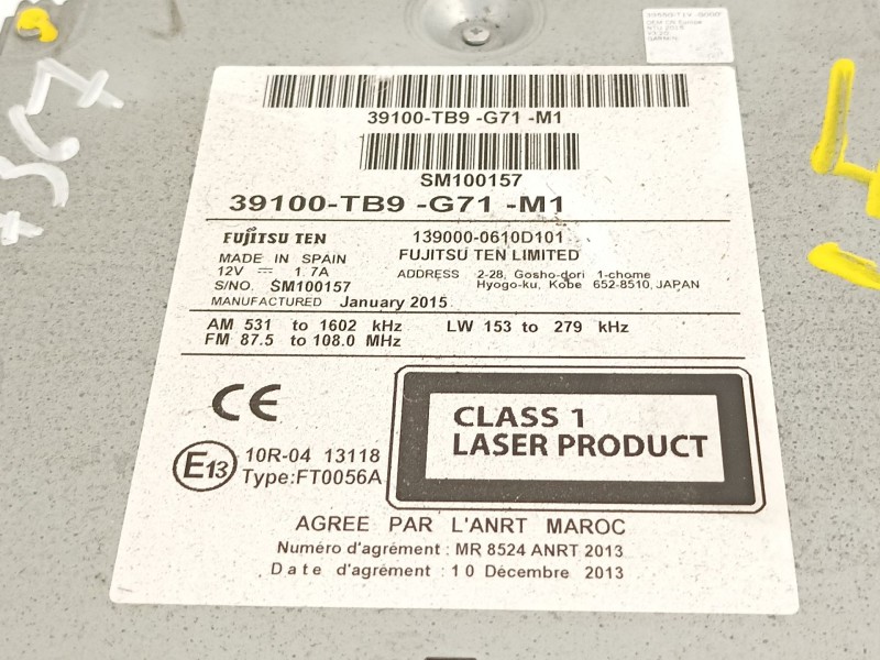 Recambio de sistema navegacion gps para honda civic tourer (fk) comfort referencia OEM IAM 39100TB9  39100TB9G71