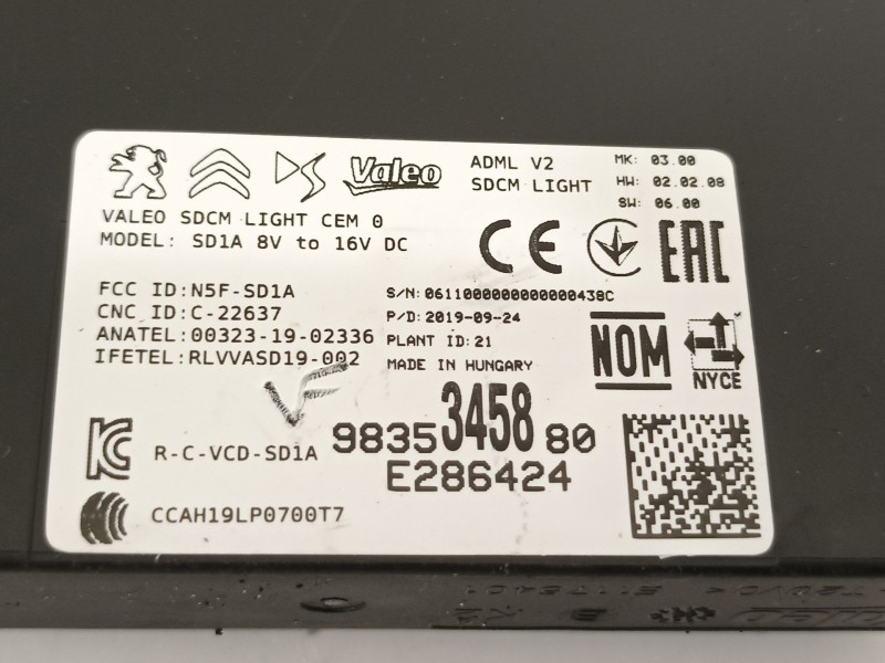 Recambio de modulo electronico para peugeot 208 2020 referencia OEM IAM 9835345880  