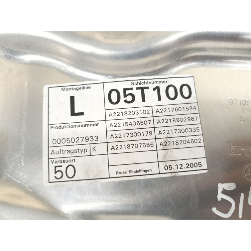 Recambio de elevalunas trasero izquierdo para mercedes-benz clase s (w221) berlina 350 (221.056) referencia OEM IAM A22118203102