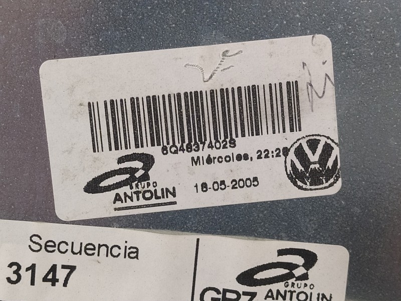 Recambio de elevalunas delantero derecho para volkswagen polo (9n3) advance referencia OEM IAM 6Q4837402S  6Y2959801