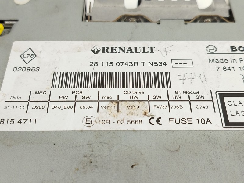 Recambio de sistema audio / radio cd para renault megane iii berlina 5 p dynamique referencia OEM IAM 281150743R  