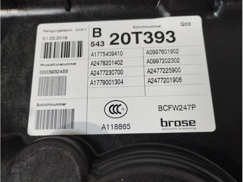 Recambio de elevalunas delantero izquierdo para mercedes-benz clase b (w247) 247 referencia OEM IAM A0009065806 A1775409410 A247