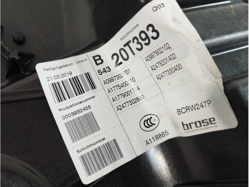 Recambio de elevalunas trasero izquierdo para mercedes-benz clase b (w247) 247 referencia OEM IAM A0997302701 A0009060808 A17754