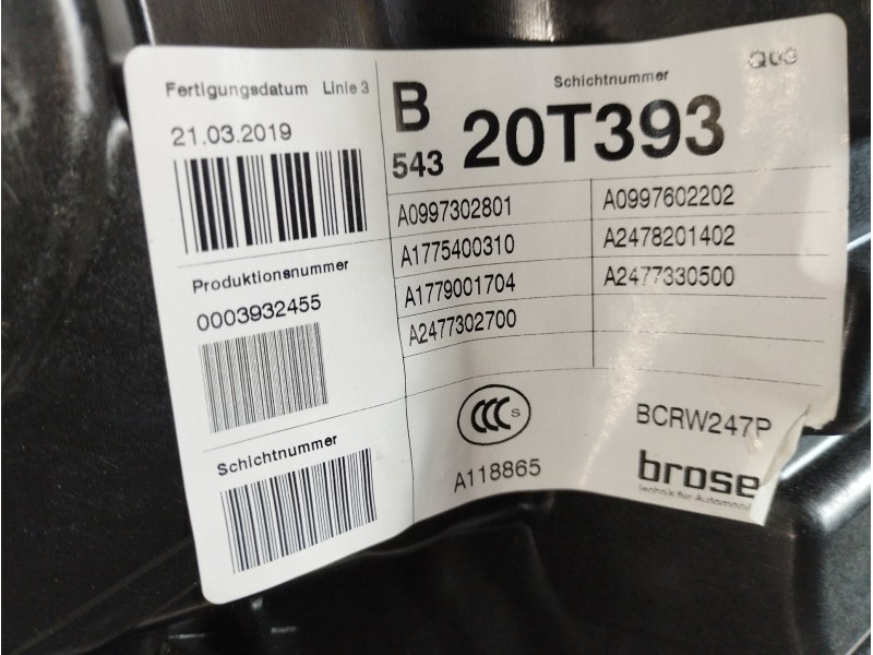 Recambio de elevalunas trasero derecho para mercedes-benz clase b (w247) 247 referencia OEM IAM A0997302801 A0009060908 A1775400