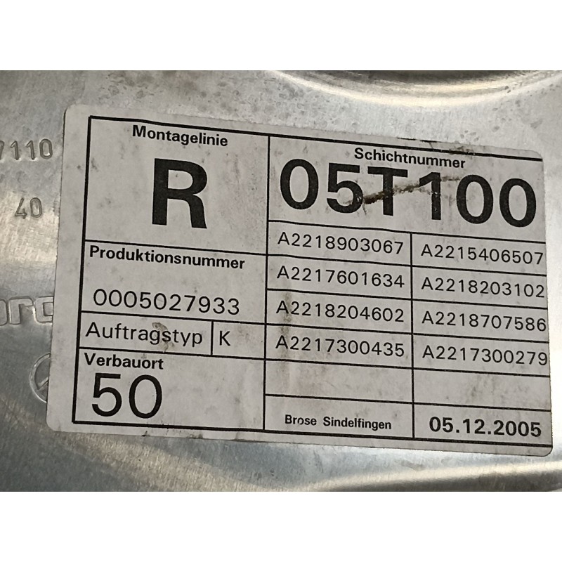 Recambio de elevalunas trasero derecho para mercedes-benz clase s (w221) berlina 350 (221.056) referencia OEM IAM A2218903067  
