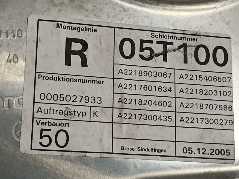 Recambio de elevalunas trasero derecho para mercedes-benz clase s (w221) berlina 350 (221.056) referencia OEM IAM A2218903067  