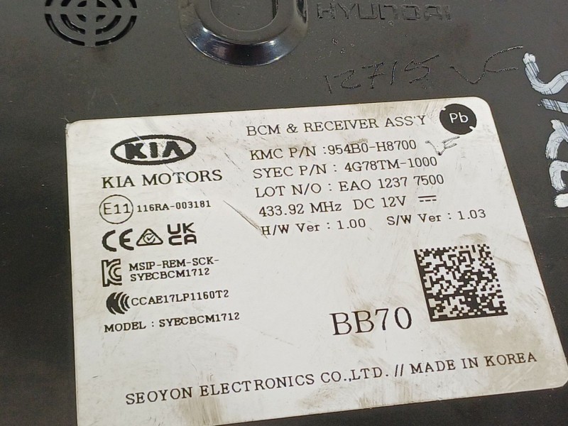Recambio de modulo electronico para kia stonic (ybcuv) referencia OEM IAM 954B0H8700  