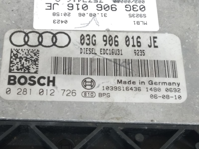 Recambio de centralita motor uce para audi a4 avant (8e) 2.0 tdi referencia OEM IAM 03G906016JE  0281012726